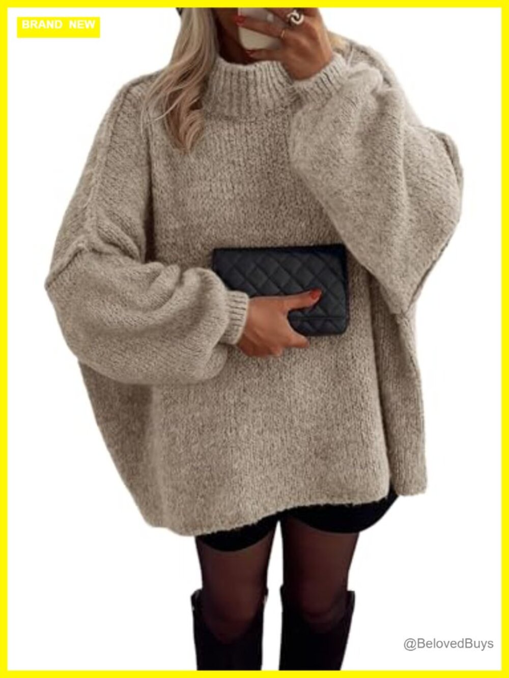 Womens Oversized Chunky Knit Mock Neck Pullover Sweater